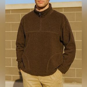 VTG 90s St‎ Johns Bay Mens Brown Zip Mock Neck Pullover Fleece Sweater sz L Prep
